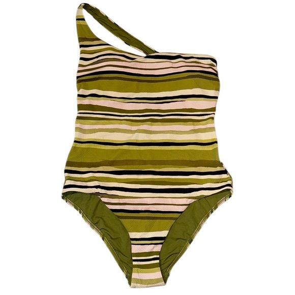 Seafolly Sun Stripe Green One Shoulder One-Piece Swimsuit - Picture 8 of 16